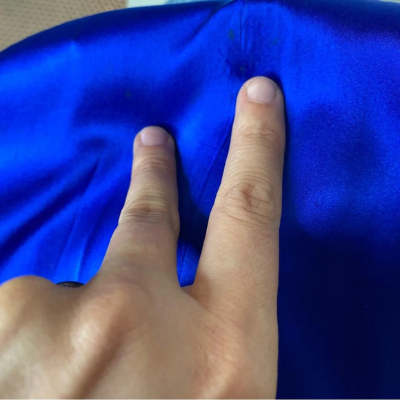 Vintage Cache Silk Dress Halter Scarf Hem Y2K Fairy Retro Ruched Prom Cerulean - Picture 7 of 13